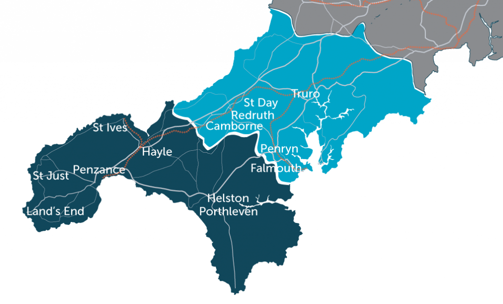 Map of LAG areas in Cornwall